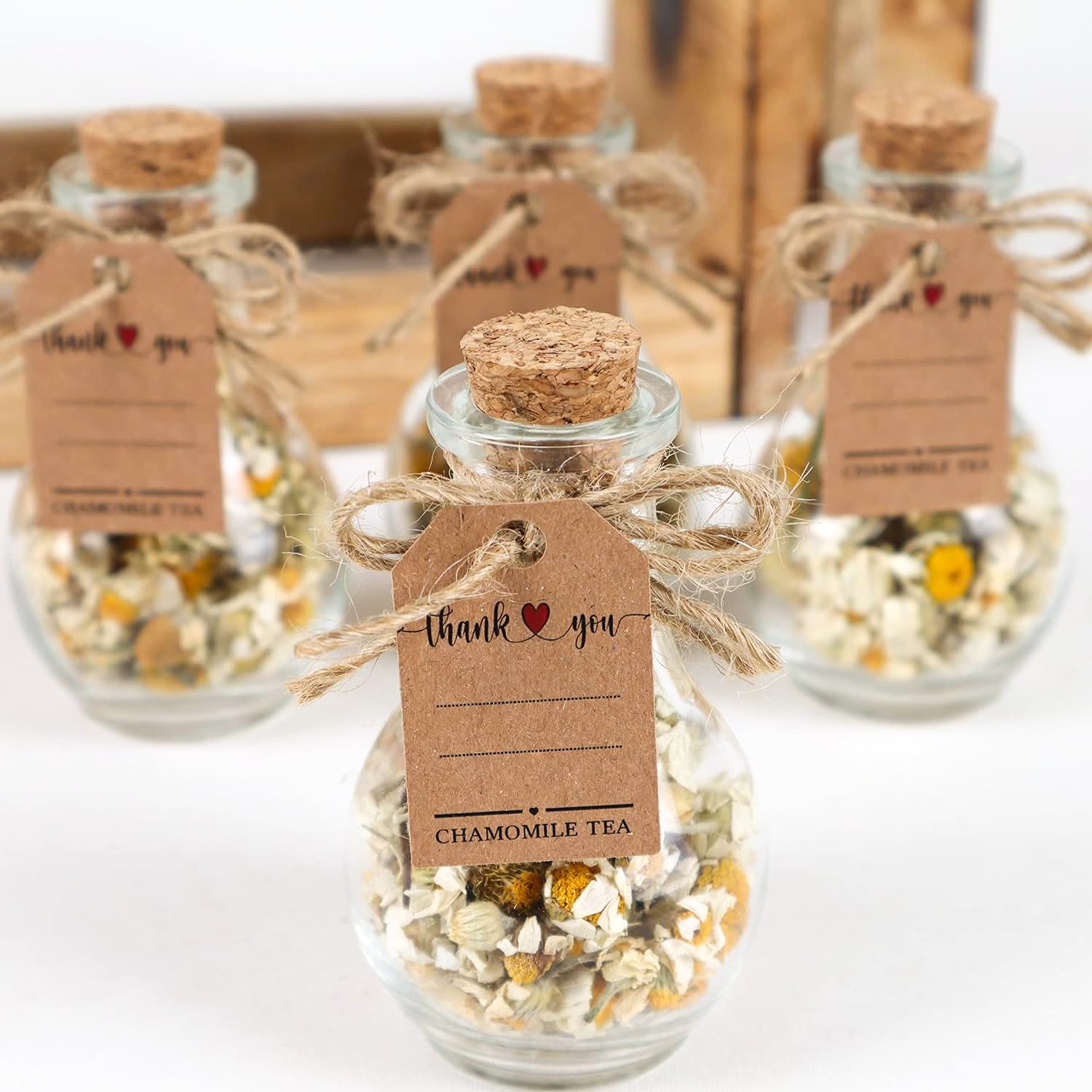 HTF Pack of 10 Wedding Gifts, Tea Party Favors for Women, Wedding Decor, Bridesmaid Gifts, Bridal Shower Gifts, Engagement Gift, Wedding Decorations for Guests (Jar, Chamomile)