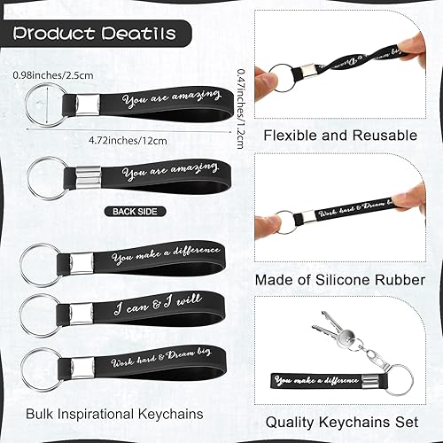 Miniatura 3 de 24 llaveros inspiradores de regalo para mujeres, con cita motivacional, llaveros de agradecimiento para profesores, Negro -