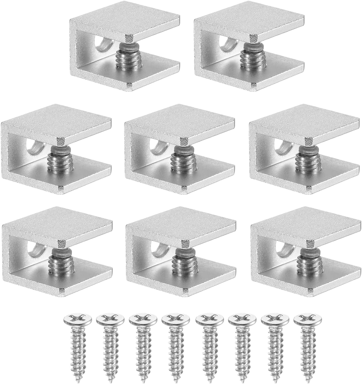 PATIKIL 8 Pcs Adjustable Frameless Glass Shelf Bracket, 6-8 mm Shower Glass Clamp Clip Wall Mounted Zinc Alloy Clamp Holder Rectangular for Wall Wood Shower Acrylic Shelf Brushed, Silver