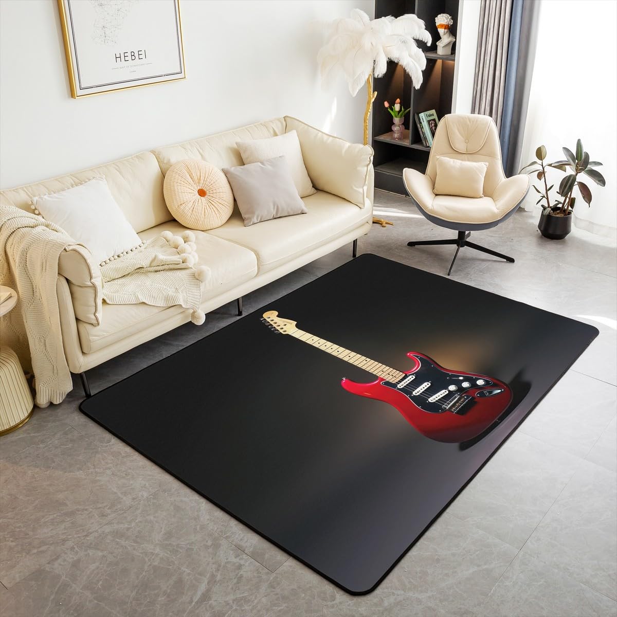 Homewish Alfombra de guitarra de 100 x 150 cm, decoración de dormitorio, temática de música pop, alfombra decorativa de instrumentos musicales 3D para niñas, niños, adolescentes y jóvenes