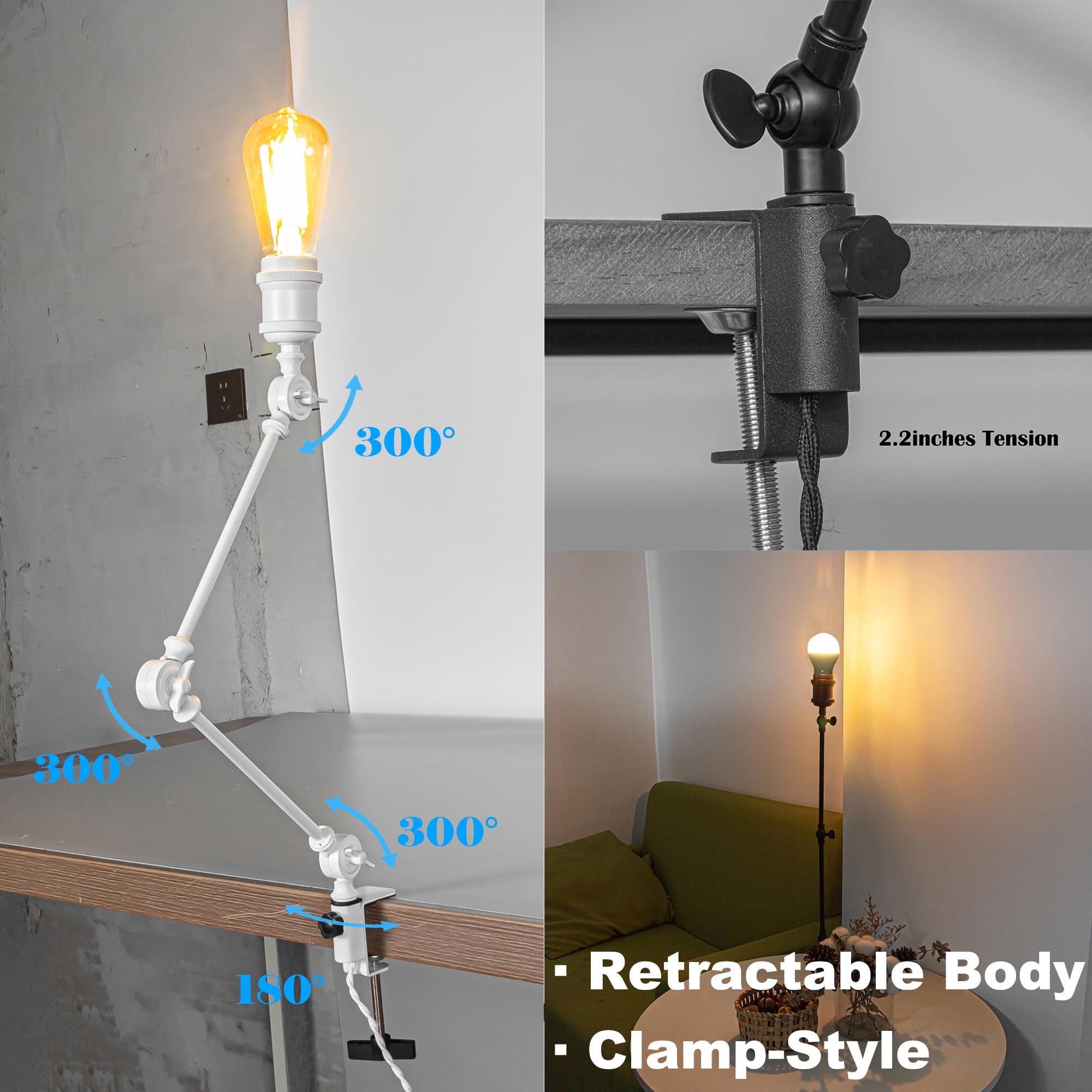 Wiederaufladbar Klemmleuchte mit Fernbedienung, Einstellbar Clip auf Schreibtisch Leselampe,Dimmbar Clamp Nachttischlampe mit Flexarm für Schreibtisch Nachttisch Regal- TB2773W