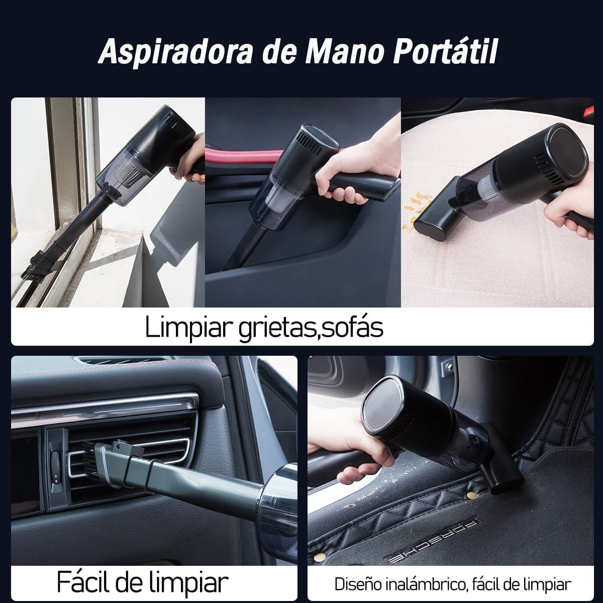 Aspirador de Mano,Aspiradora Coche Potente,20000PA/Sólidos y Líquidos,Aspiradora de Mano sin Cable,Mini Aspiradora de Mano para Hogar,sofá,Oficina