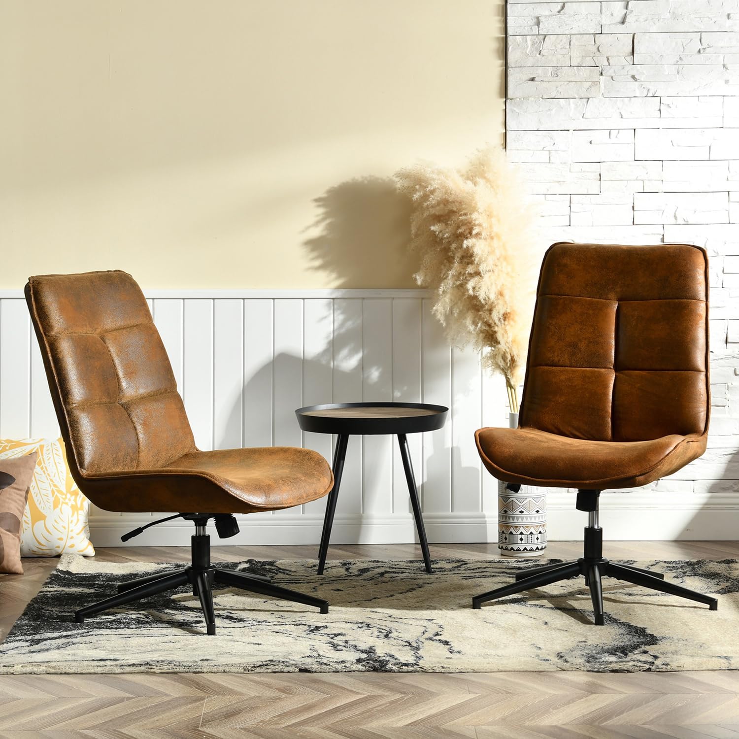 MEUBLE Cosy Sillón Giratoria Butaca de Salón Función de Inclinación para Dormitorio Silla con Asiento Grueso Respaldo sin Reposabrazos en Gamuza