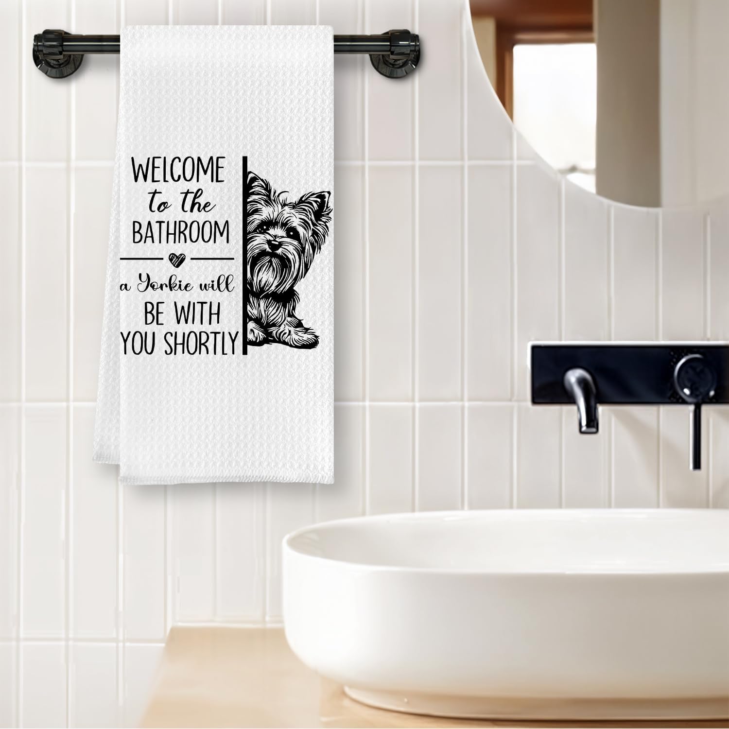 Funny Yorkie Bathroom Hand Towels, Yorkie Gifts for Women, Yorkshire Terrier Gifts, Dog Mom Dad Lover Gift Decorative Hand Towel for Bathroom Washroom, 16x24 Inch - Image 3