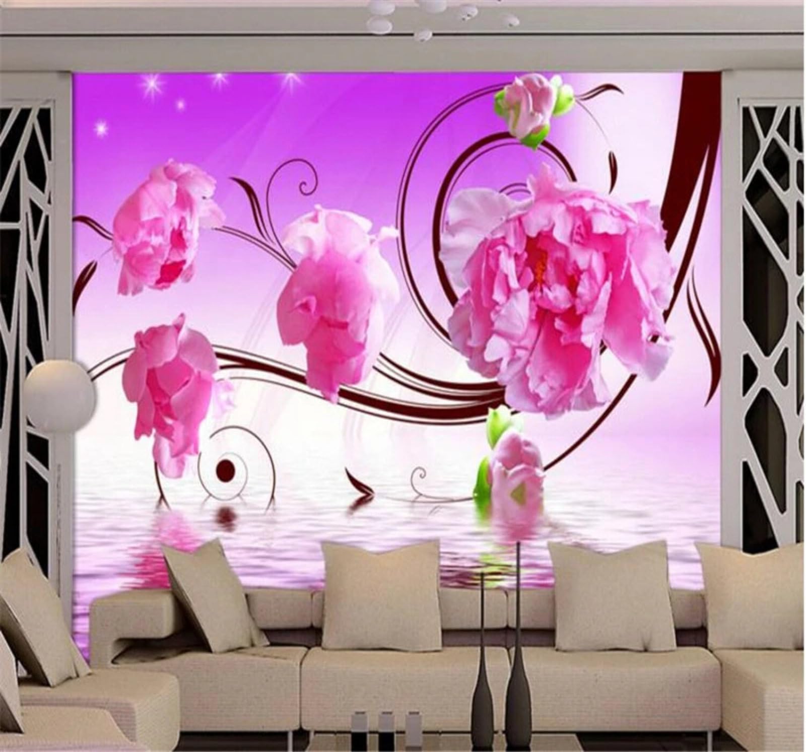 Xlming 400Cm×280Cm(B×H) Simple Dreamy Beautiful Three Dimensional Peony 3D Wallpaper Luxury Home Dining Decor Paste Sofa Living Room The Wall For Bedroom Mural-400Cm×280Cm