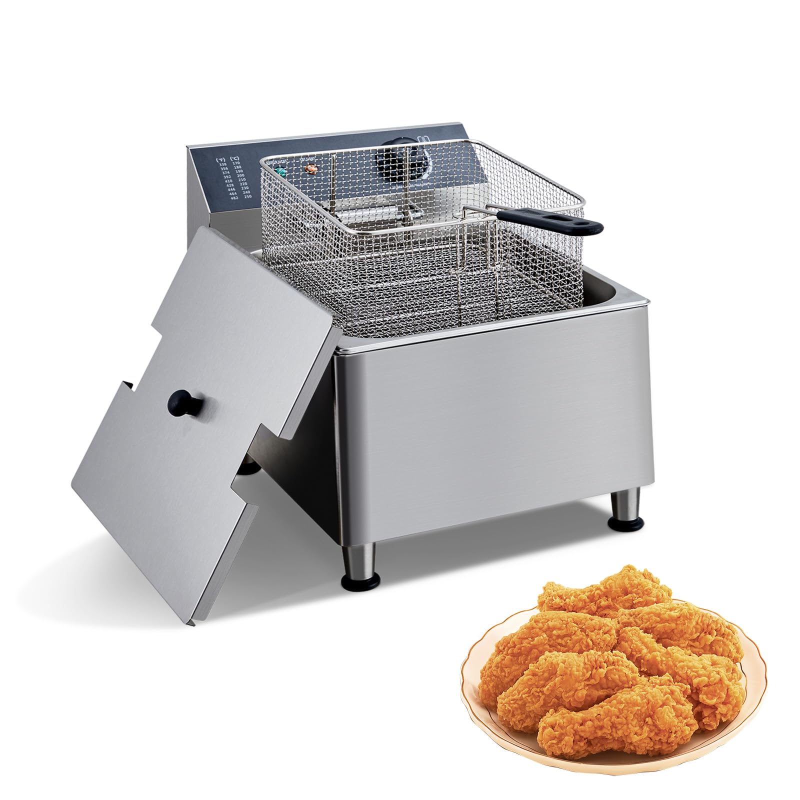 11.6Q.T/11 Liter Electric Deep Fryer with Basket and Lid, Commercial Stainless Steel Countertop Fryer Temperature Control for Home kitchen and Restaurant, 110V, 1700W