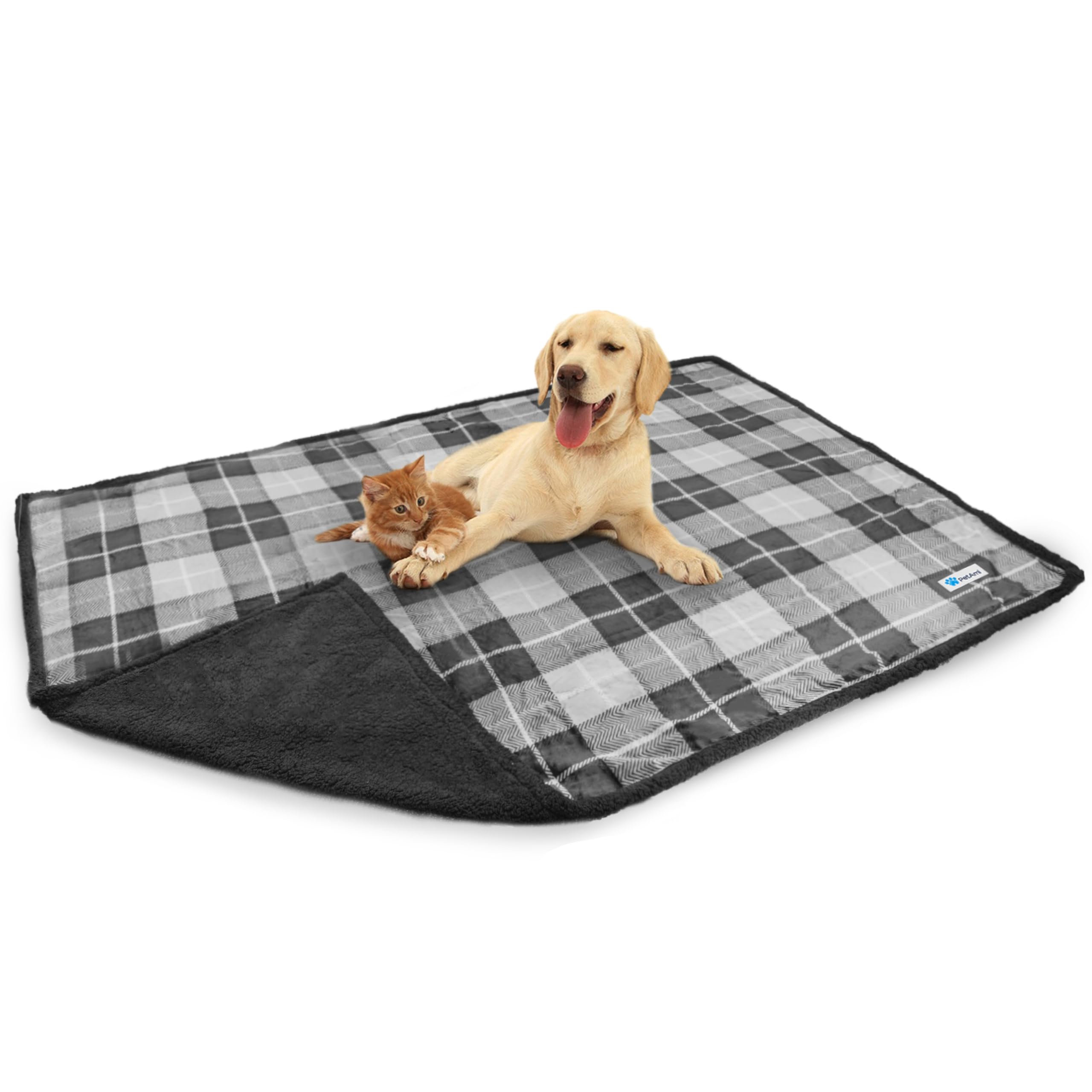 PetAmi WATERPROOF Dog Blanket For Medium Large Dog, Pet Puppy Blanket Couch Cover Protection, Sherpa Fleece Cat Blanket Sofa Bed Furniture Protector Reversible Soft Plush Washable 60x40 Plaid Charcoal