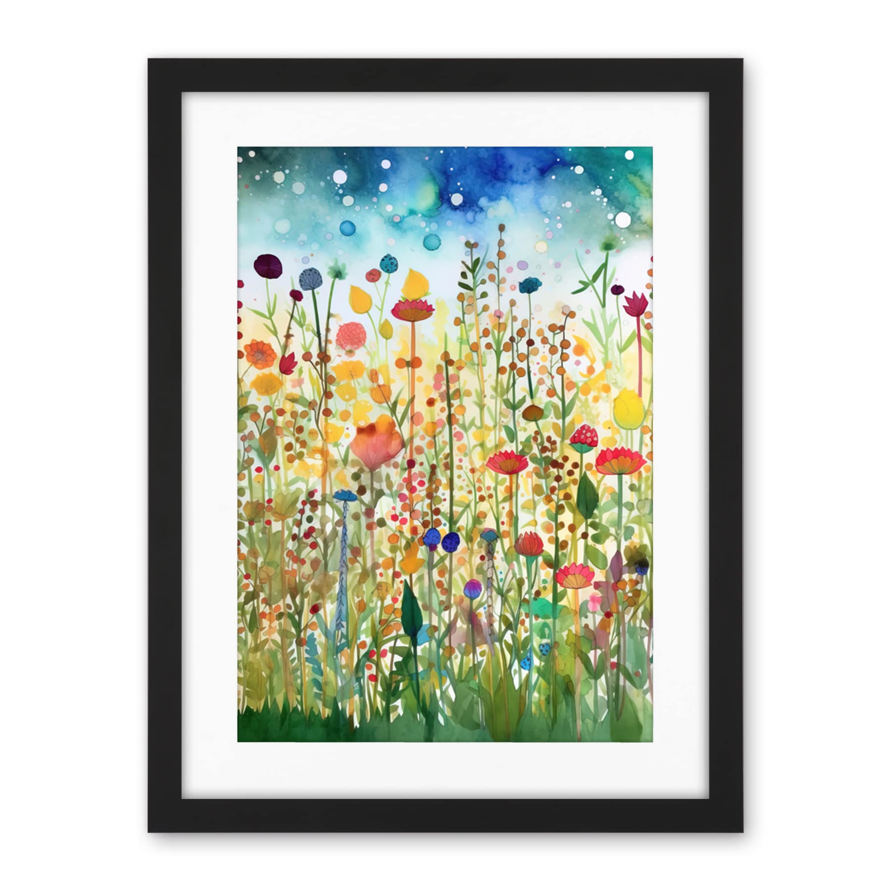 Artery8 Wildflower Meadow Folk Art Artwork Framed Wall Art Print 18X24 Inch