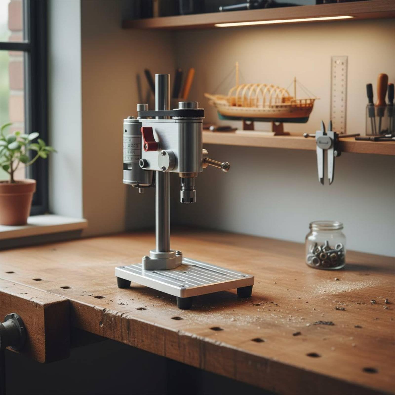 Colcolo Präzisionsbankbohrmaschine Desktop Bohrpresse Kompakte Werkstattmaschine Stahl Aluminiumlegierung Xy-kreuzschlitten für Modellbau Uhrmacherarbeiten Heimwerkstatt, Three-jaw Chuck