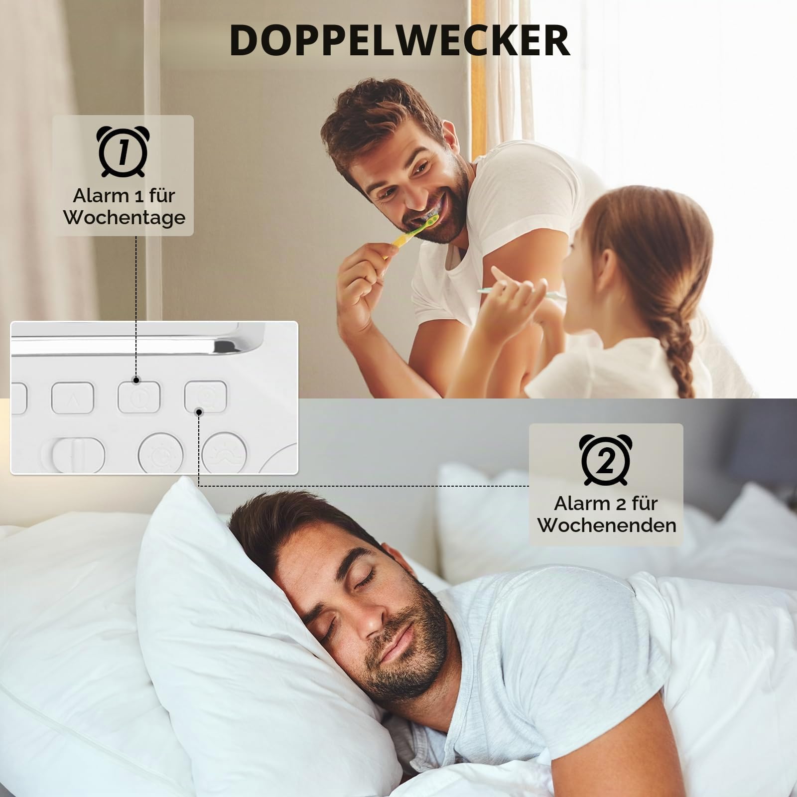 Cuteefun Tageslichtwecker mit 15W Drahtloser Ladestation, Weiß