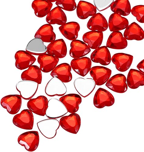 Miniatura 27 de MECCANIXITY 60 piezas de diamantes de imitación acrílicos de corazón de 0.59 pulgadas (0.591 in) con parte trasera plana, gemas de plástico