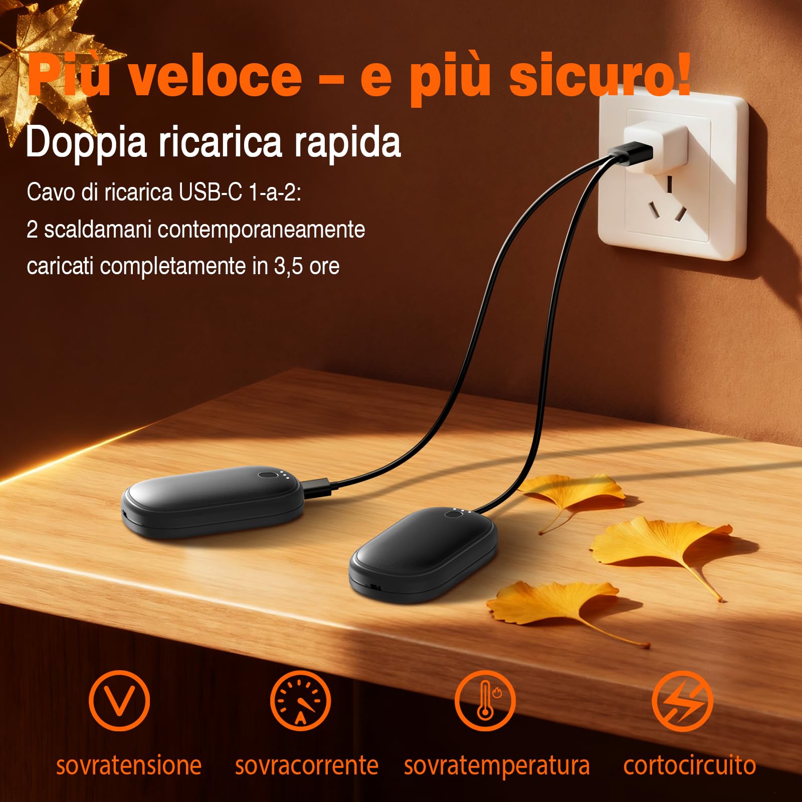 Scaldamani Ricaricabile, 2 in 1 Scaldamani Magnetico 5000mAh, Scalda Mani Elettrici USB-C, Certificato CE UL,3 Livelli di Temperatura, Per Campeggio All'aperto, Caccia e Golf (Schwarz)