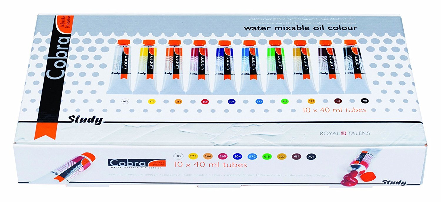 Cobra Royal Talens Study Water Mixable Oil Color Set, Primary and Secondary, 10-Colors