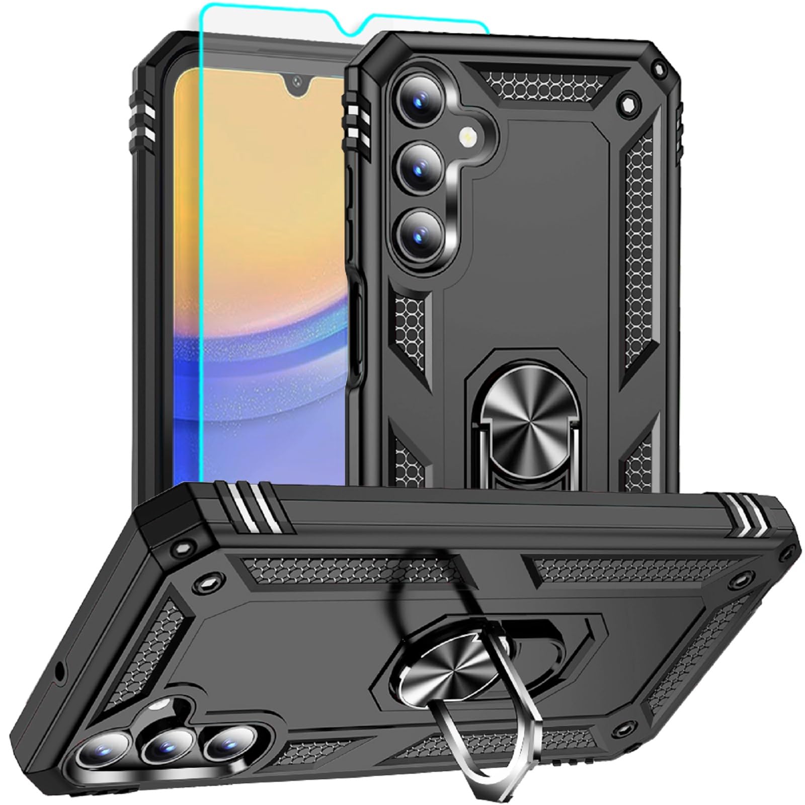 for Samsung Galaxy A15 5G Case with HD Screen Protector : Military Grade 16ft Drop Tested Ring Shockproof Protective Phone...