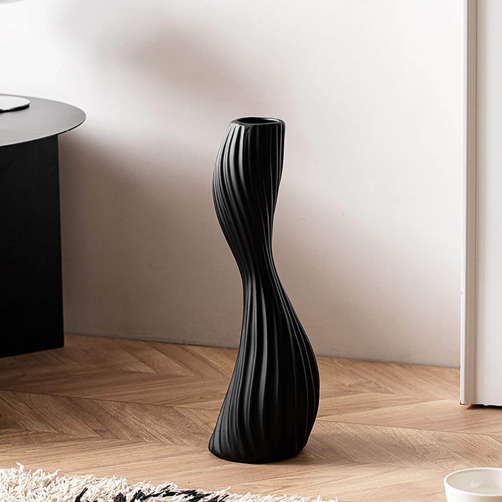 Jarrón Alto de Cerámica para Piso 40cm Moderno Florero Decoración para el hogar para salón Mesa Chimenea Mantel Entrada,Negro