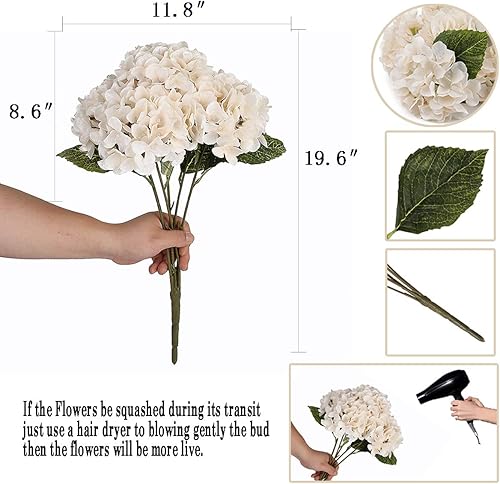 Miniatura 2 de Jim's Cabin Flores artificiales de hortensias de seda con 5 cabezas grandes, ramo de flores falsas para decoración del hogar, boda, fiesta,