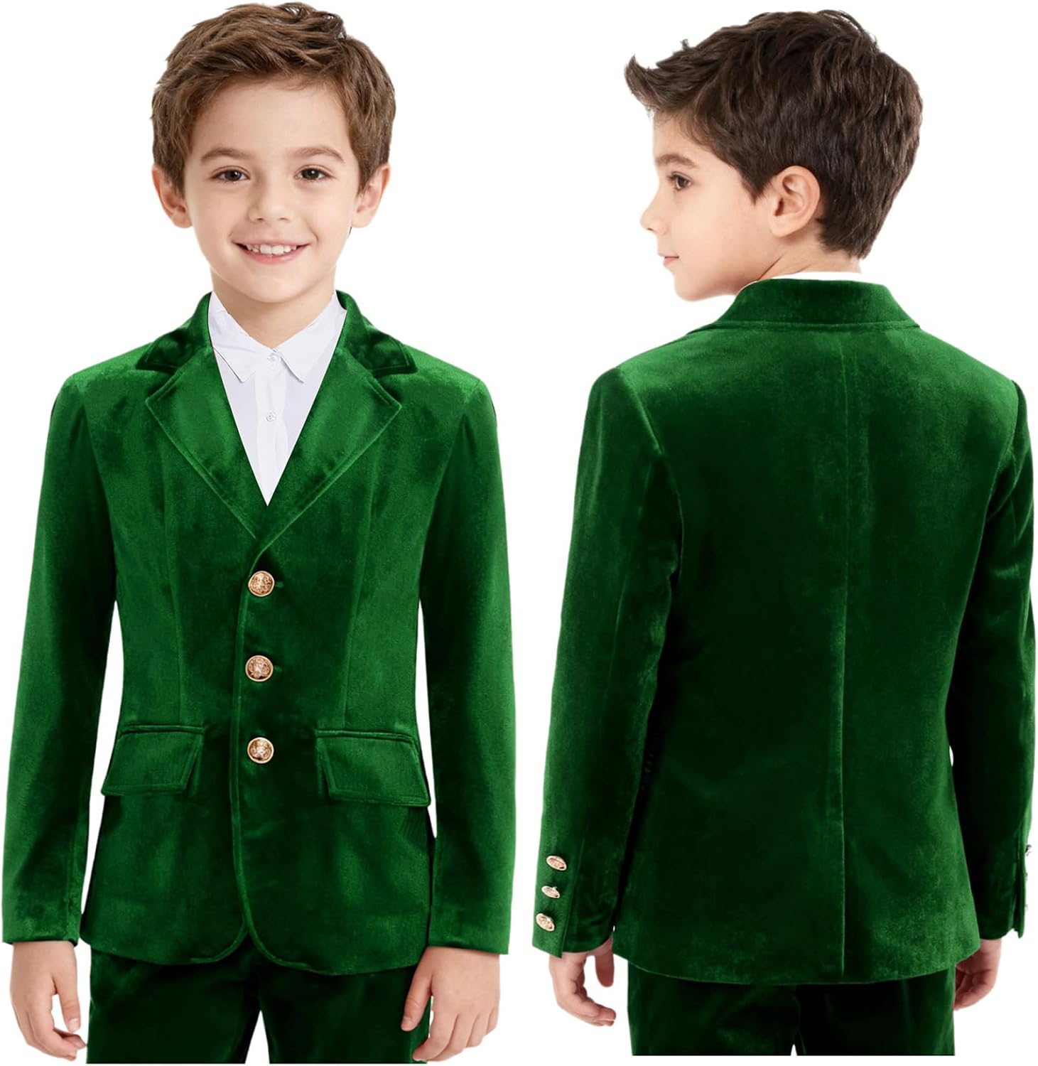 DINORMIN Kids Boys Velvet Blazer Single Breasted Suit Button Down Jacket for Special Occasions