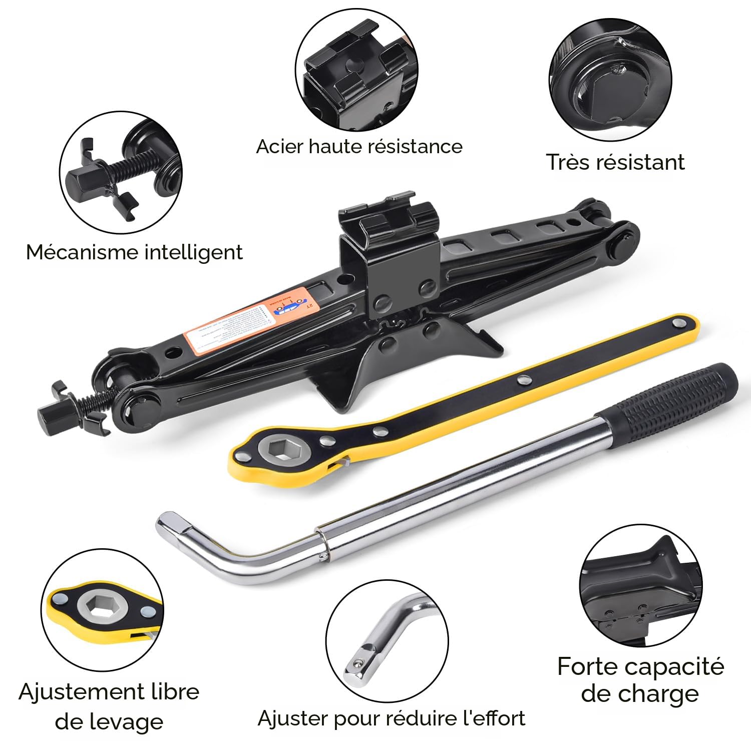 7Sevenjokers Cric ciseau, kit compact pour voiture 2 tonnes/4409 LBS, plage de levage de 105 à 385 mm, cric de levage pour voiture, kit portable pour changement de pneu pour voitures/SUV 7Sevenjokers Cric ciseau, kit compact pour voiture 2 tonnes/4409 LBS, plage de levage de 105 à 385 mm, cric de levage pour voiture, kit portable pour changement de pneu pour voitures/SUV
