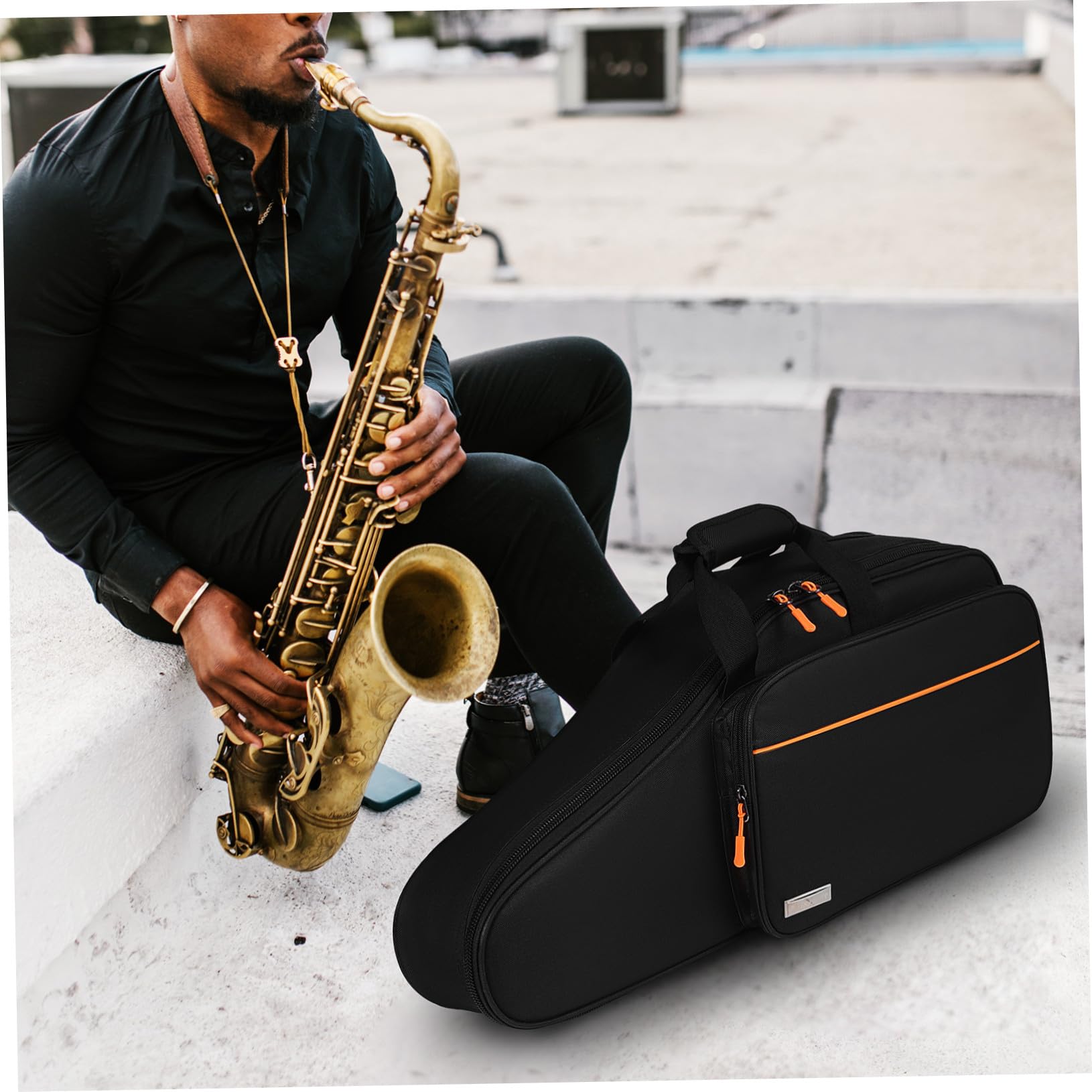HANABASS Bolsa para Saxofón Alto Negra de Tela Oxford Engrosada, Mochila con Doble Correa Acolchada a Prueba de Golpes, Estuche Portátil para Transporte y Protección en Conciertos