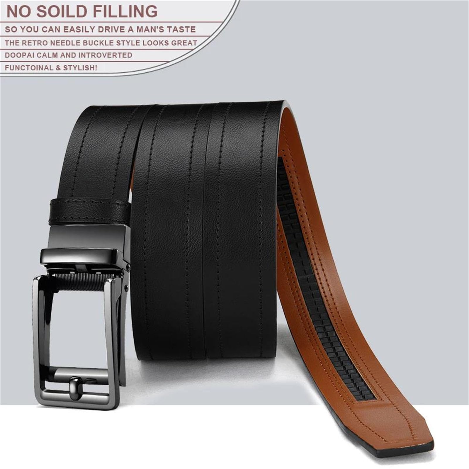Cinturón de piel auténtica con hebilla automática ajustable para hombre