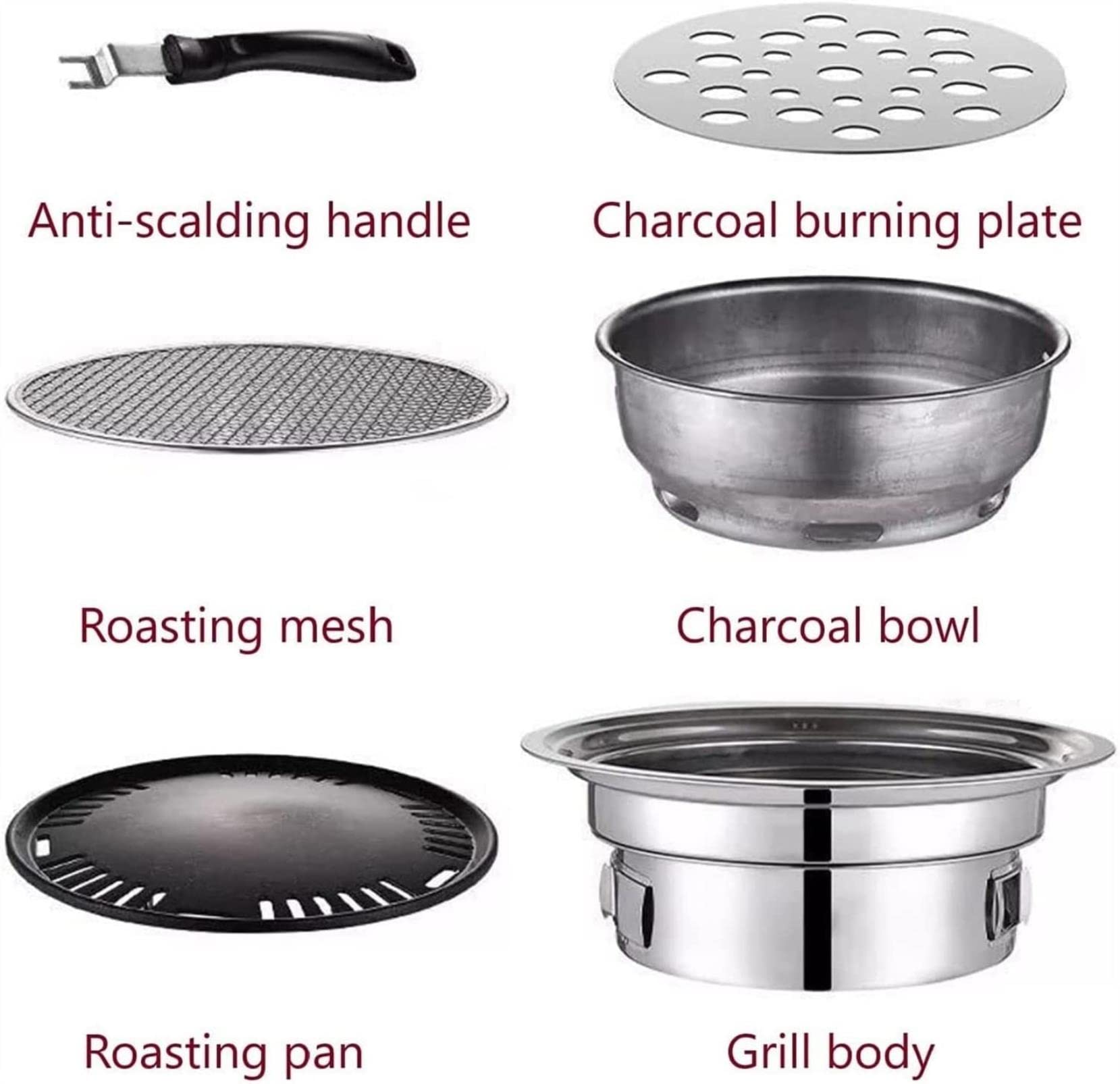 Przenośny Grill Stołowy, Grill W Stylu Koreańskim, Kuchenka Grillowa Ze Stali Nierdzewnej, Kuchenka Kempingowa Na Świeżym Powietrzu, Grill Węglowy, Okrągły Grill, Grill Wewnątrz I,15.75inch