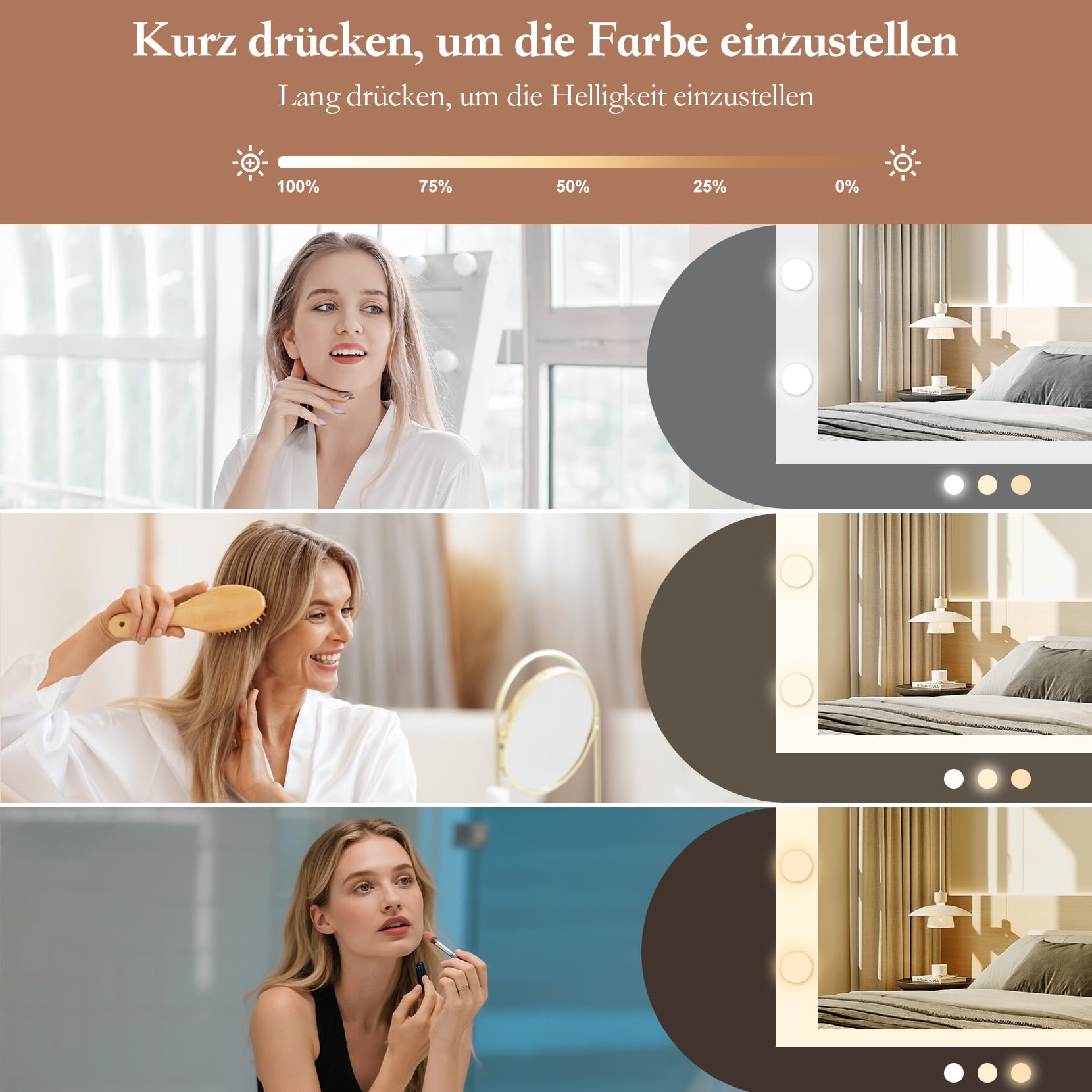 Dripex Tavolo da Toeletta con 10 Sfere Luminose a LED e Prese, 115 cm, con Specchio e Piano in Vetro Trasparente, Vanity Desk per Camera da Letto, Bianco