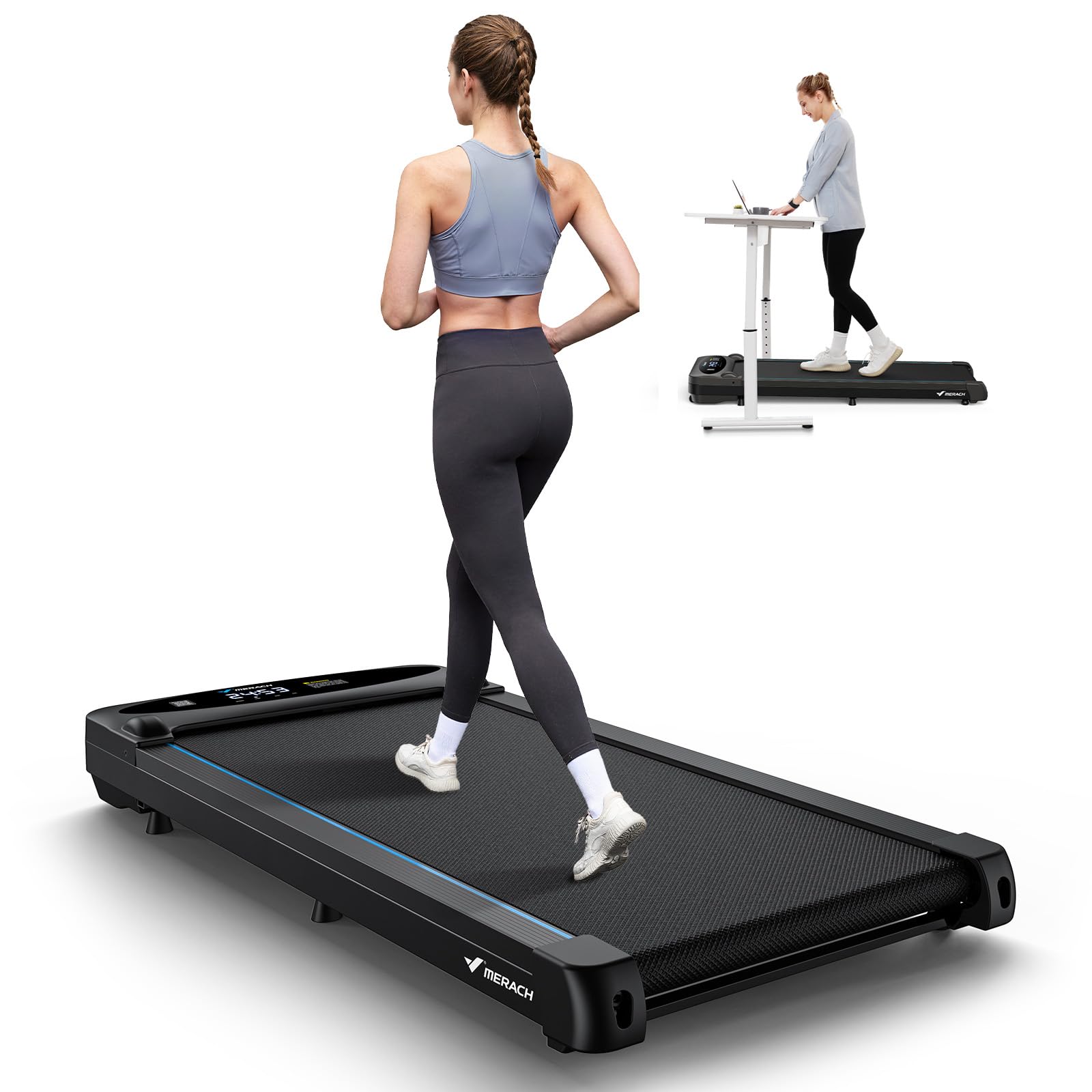MERACH Walking Pad Treadmill with 0-9% Incline, 3 in 1 Under Desk Treadmill for Home/Office, 265LBS Capacity, 2.75HP Portable Treadmills with Magnetic Remote Control, LED Display, Space-Saving