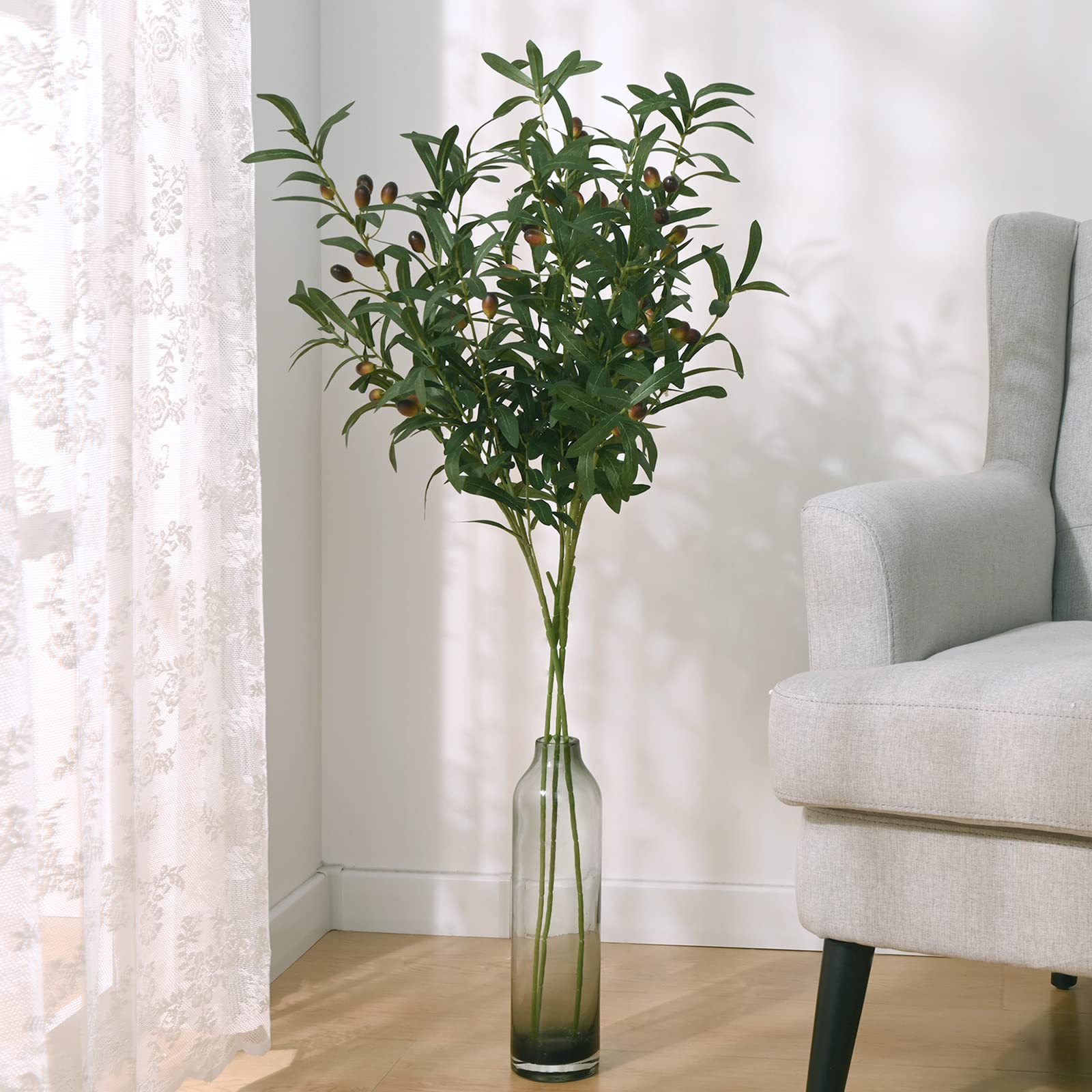 Waipfaru 3 Ramas de Olivo sintético de 39 Pulgadas para jarrones, Ramas de Olivo con Aceitunas realistas, Tallos de vegetación Artificiales Altos para centros de Mesa, arreglos Florales, jarrones