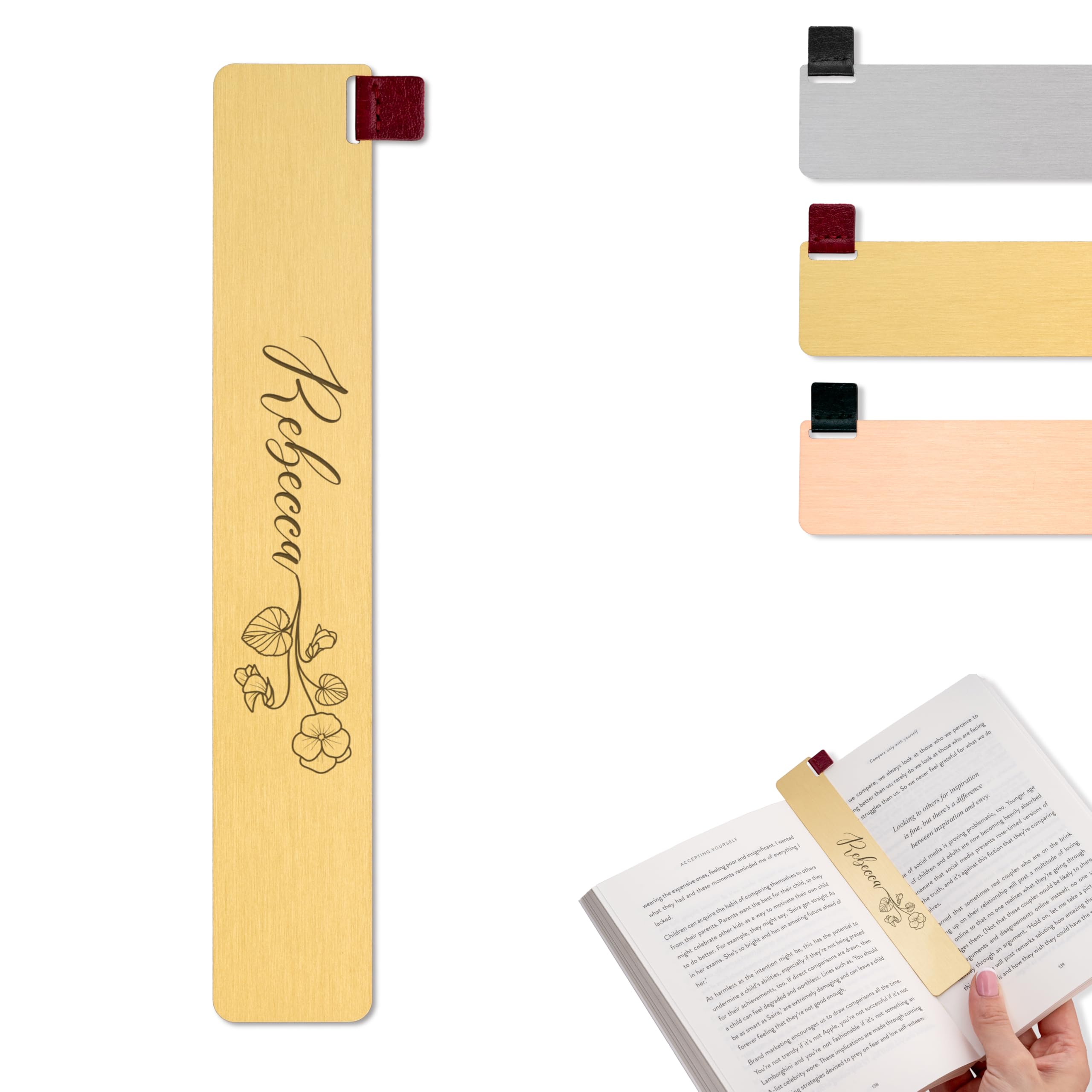 Personalised Metal Bookmark, Custom Birth Flower Bookmark, Gift for Book Lovers, Christmas Gift for Her/Him, Name with Flower Engraving