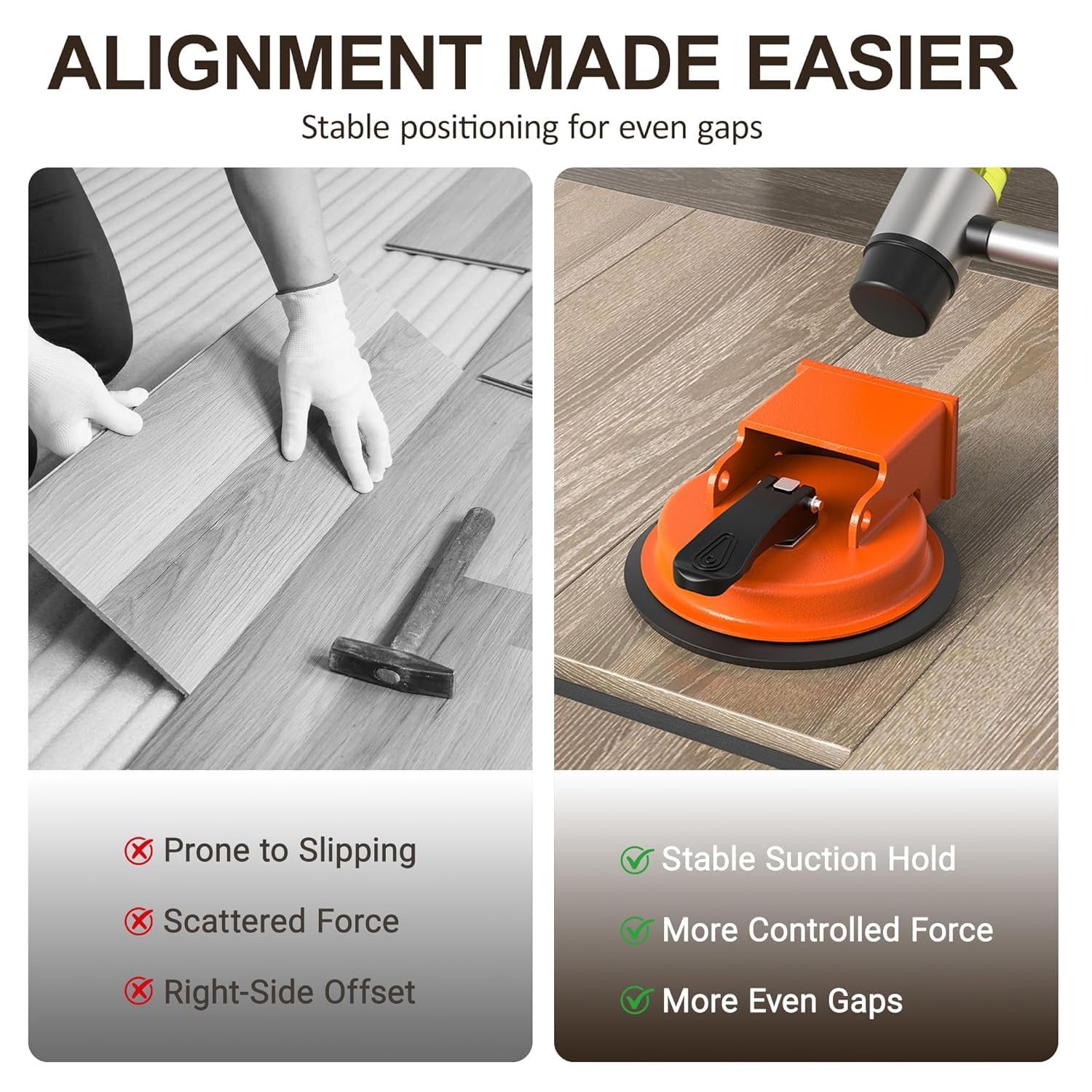 Floor Gap Fixer Tool, 2026 New Heavy Duty Floor Gaps Fixer Tools, Enhanced Vacuum Suction Cup, Flooring Gap Repair Tool for Laminate, Vinyl, Adjustable Height Setter Close Unsightly Seams(Orange) — view 7