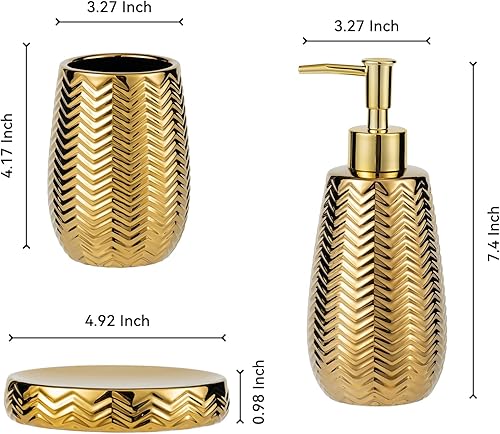 Miniatura 2 de Accesorios de baño dorados 3 piezas de accesorios de baño elegantes, dispensador de jabón dorado, bomba dispensadora de jabón, vaso y jabonera,