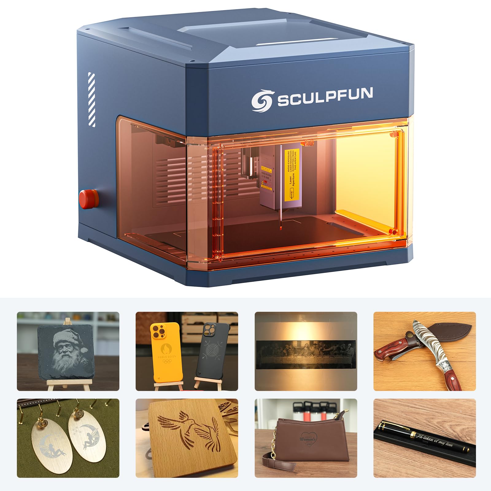 SCULPFUN iCube Ultra 12 W Grabado láser, cortadora y grabadora láser portátil con filtro de humo, totalmente cerrada, enfoque automático, Grabador Laser para bricolaje madera metal cuero