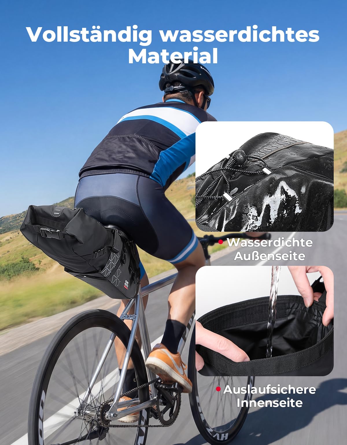 KEMIMOTO Satteltasche Fahrrad Wasserdicht 13L, Bikepacking Tasche mit herausnehmbarem Innensack, 2-in-1 Design & Formstabil für Gravel Bike, Rennrad, MTB & E-Bike – Schwarz