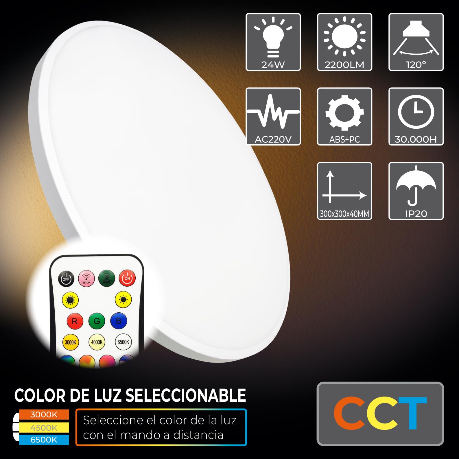 LED ATOMANT 4x Plafon LED Redondo Superficie 30cm 24W RGB+CCT y Mando | Regulable, Facil instalacion