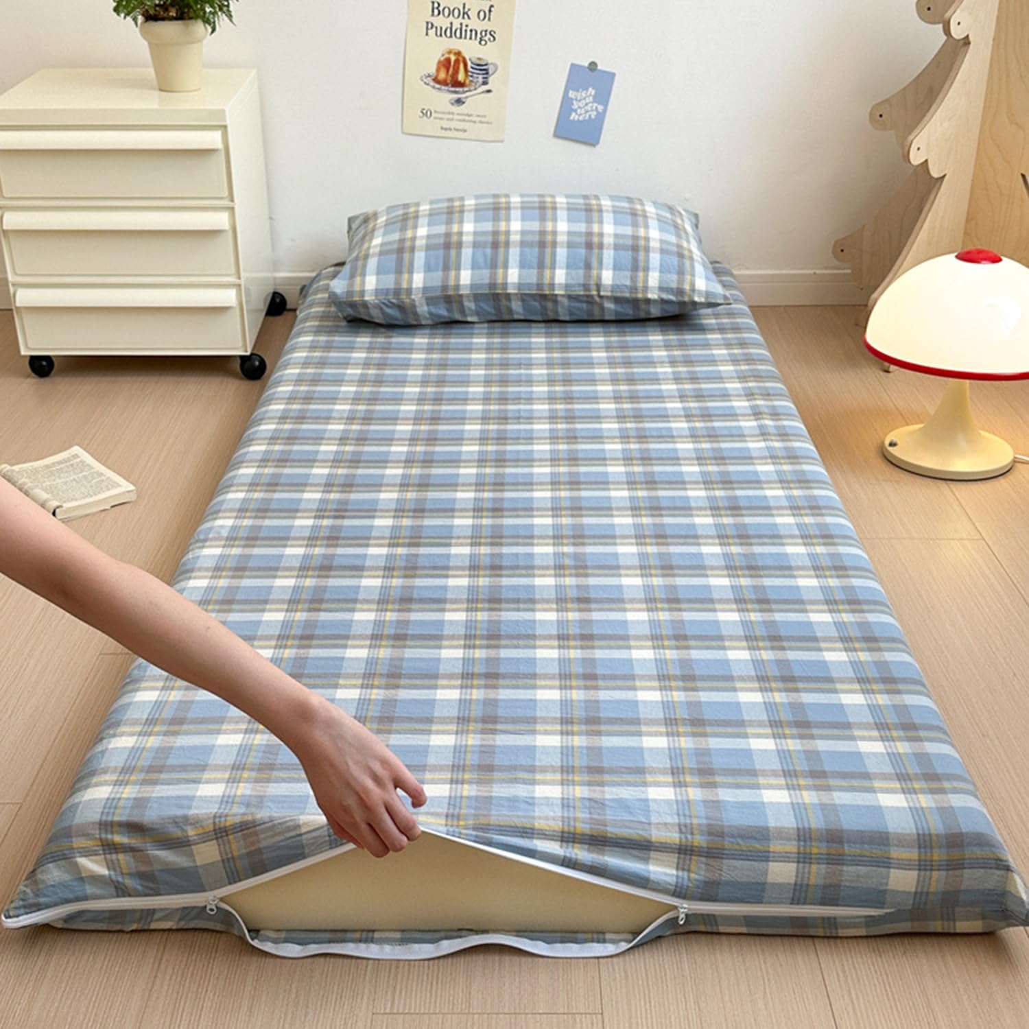 LDLCYCN L,90x190cm, 100% Cotton Floor Futon Mattress Cover Skin-Friendly Futon Mattress Cover with Zipper Full Wrap Traditional Japanese Futon Mattress Cover Dustproof Cover Washable