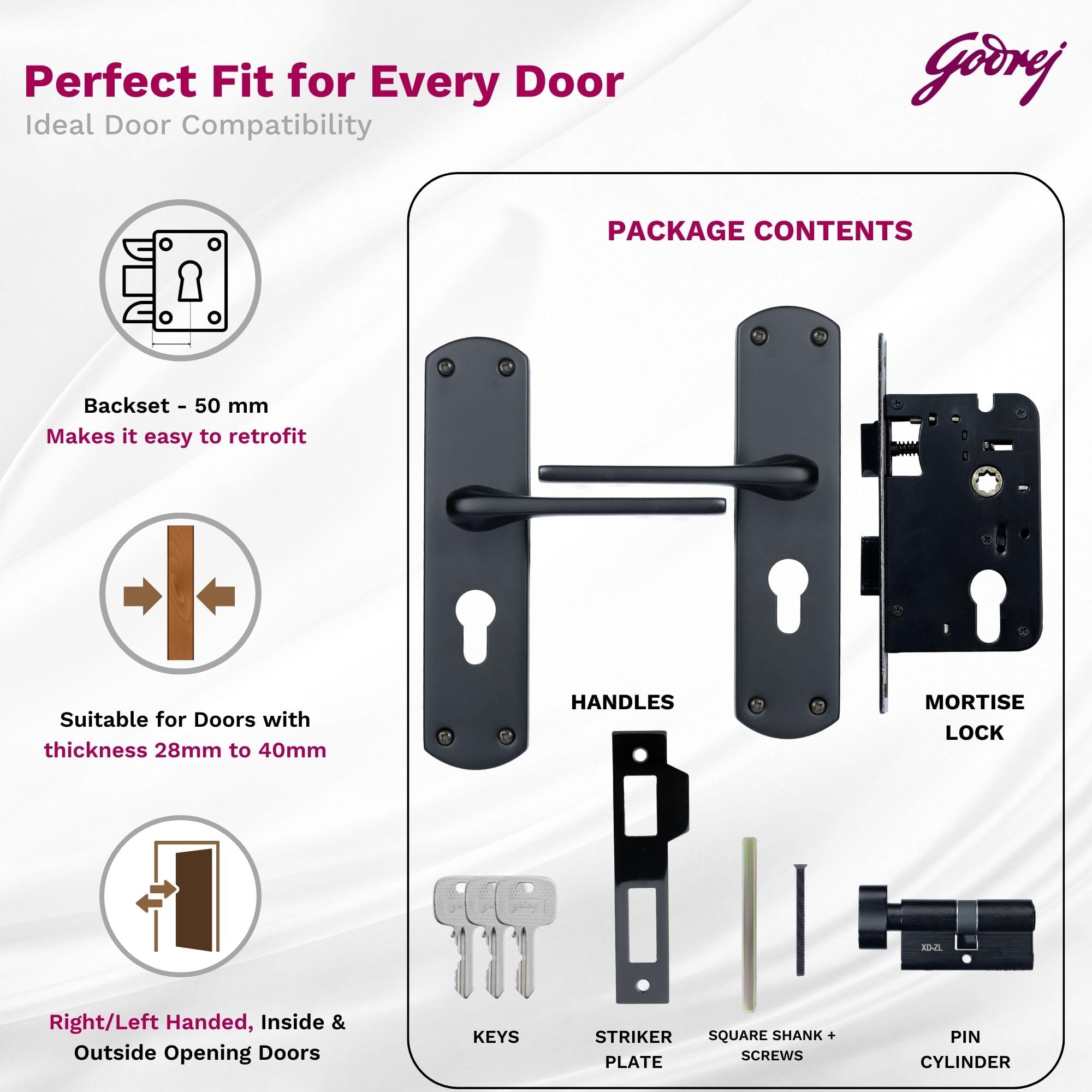Godrej Mortise Lock I Handle Set 1CK EM02 I 6-Lever Lock I 3 Keys I Double Throw I 5" Handle I Left/Right Handed Door Operation| for Office & Internal Doors | Antique Brass Finish I 5 Year Warranty 3