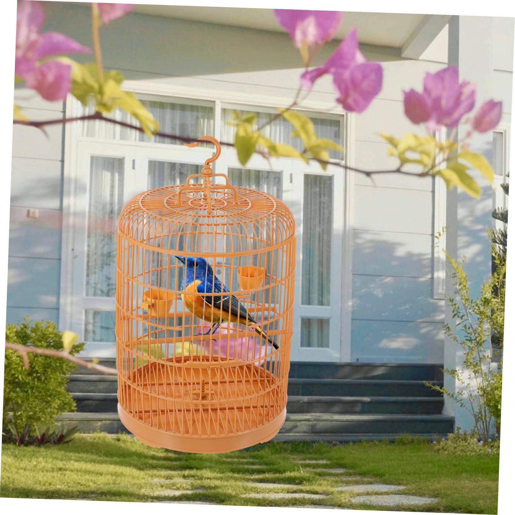 Happyyami Hanging Birdcage Stand Bird Accessories for Parakeets Decorative Plastic Cage for Small Animals