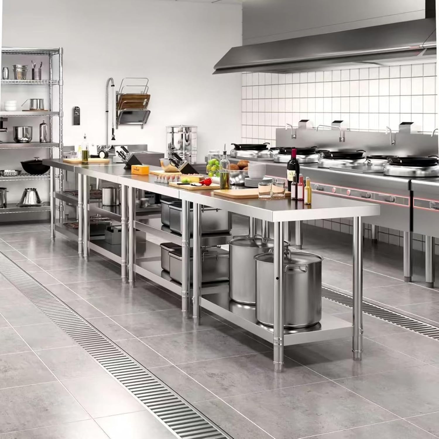 Mesa De Preparación De Cocina De Acero Inoxidable De Alta Resistencia con Estante Ajustable - Isla Metálica Comercial para Restaurantes Y Cocina Silver-b 100X45cm