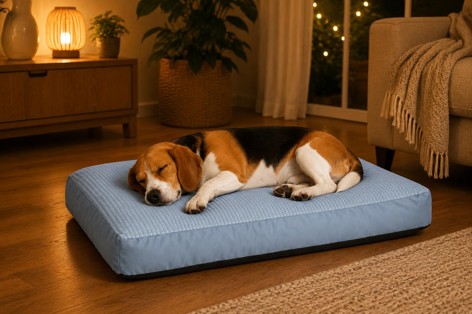 hundebett - katzenbett - Kühlmatte - rechteckiges Kissen Varga Blau - Abnehmbarer Bezug - rutschfeste Unterseite - kühlend im Sommer und gemütlich im Winter - 80 x 60 cm - Flamingo