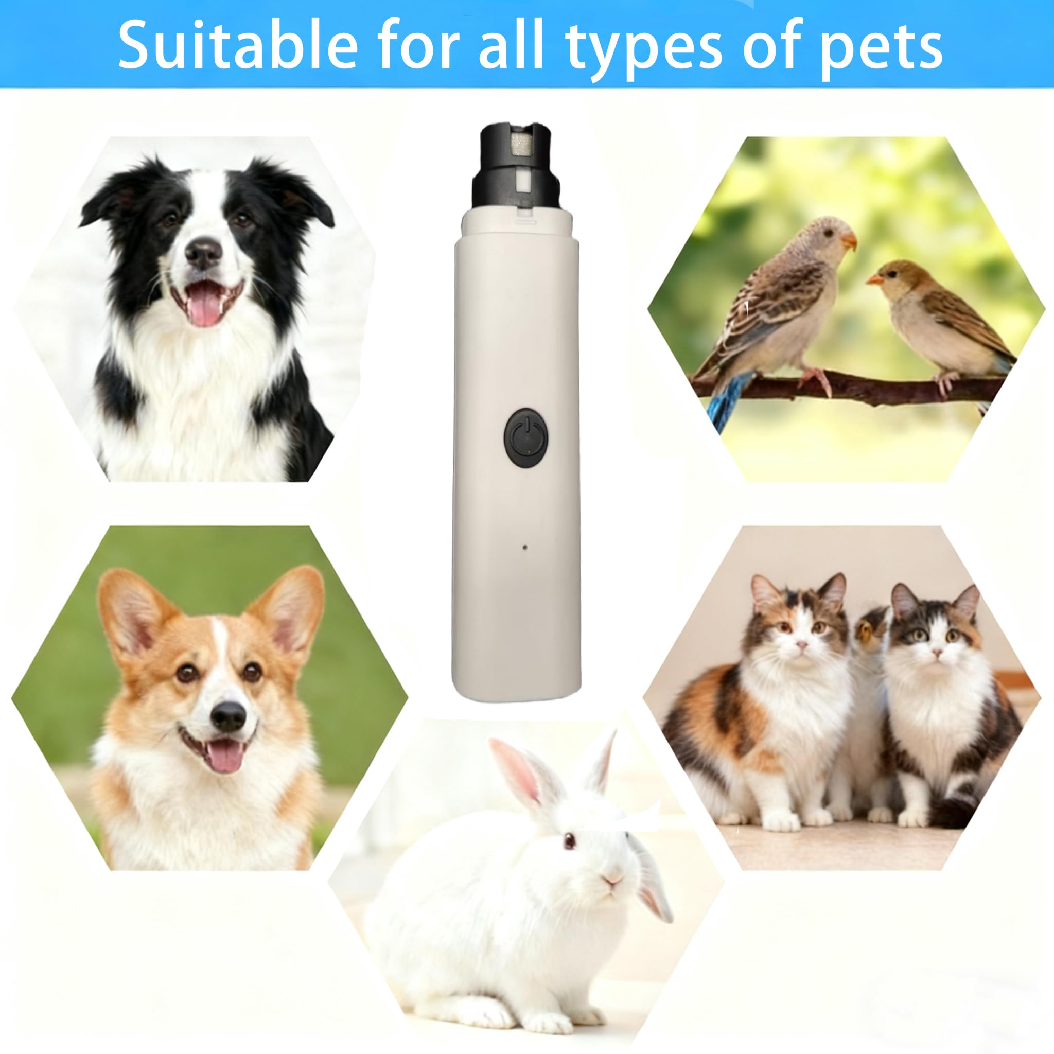Pet Nail Grinder for Dogs & Cats, 2-Speed Electric Pet Nail File with Safety Guard, Low Noise & USB Rechargeable, Gentle Paws Grooming Tool for Small Medium Large Pets (White) - image 4