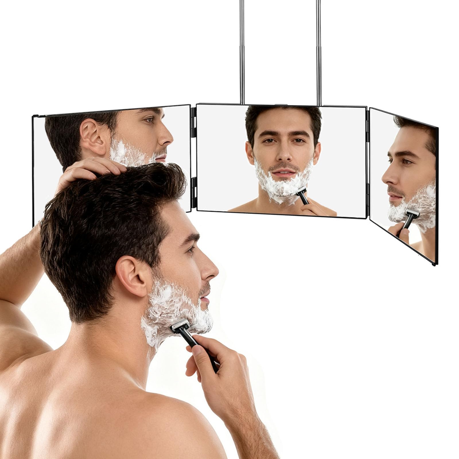 LMZNXCZ 3 Way Mirror for Self Hair Cutting,360 Haircuts Men for Barber Use Tools,to See Back of Head,Tri Fold Mirror with Portable Height Adjustable