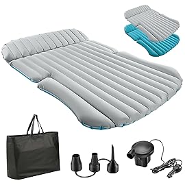 KMZ SUV Air Mattress Double-Sided Car Mattress Camping Bed Inflatable Bed with Electric Pump for SUV Trunk and Rear Seat - Gray and Blue (Without Pillows)