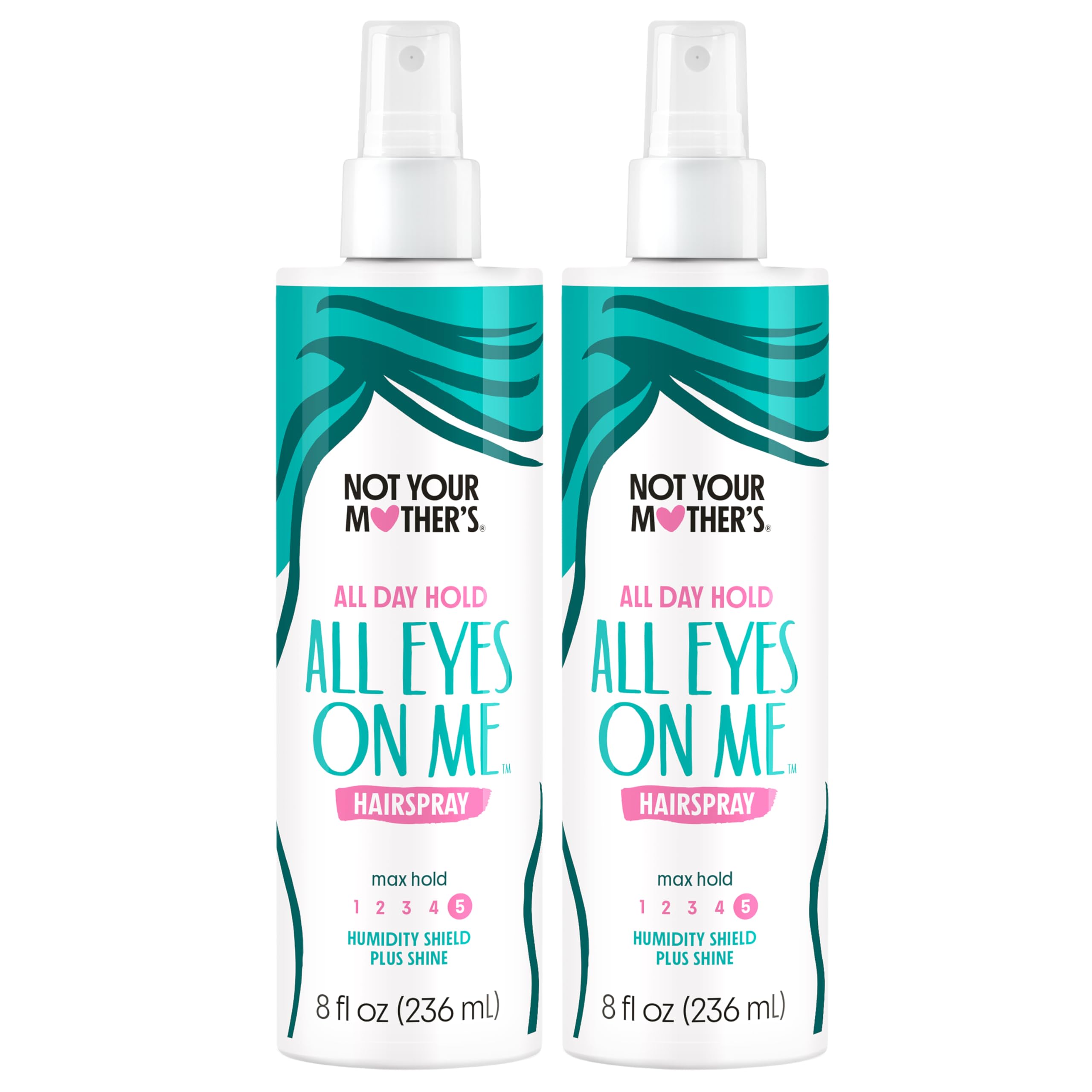 Not Your Mother's All Eyes On Me All-Day Hold Hairspray - (2-Pack) 8 fl oz - Strong Hold, Soft Styles - Humidity Shield with Shine - Non-Aerosol Hairspray