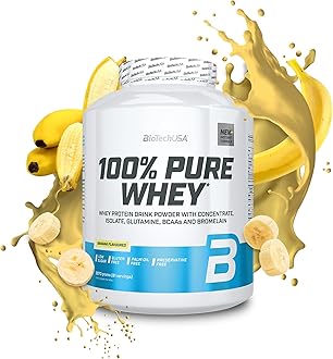 BioTechUSA 100% Pure Whey | Protein Powder with BCAA and Glutamine | Gluten-Free, Palm Oil Free | 21g Protein per Serving, 2.27 kg, Banana