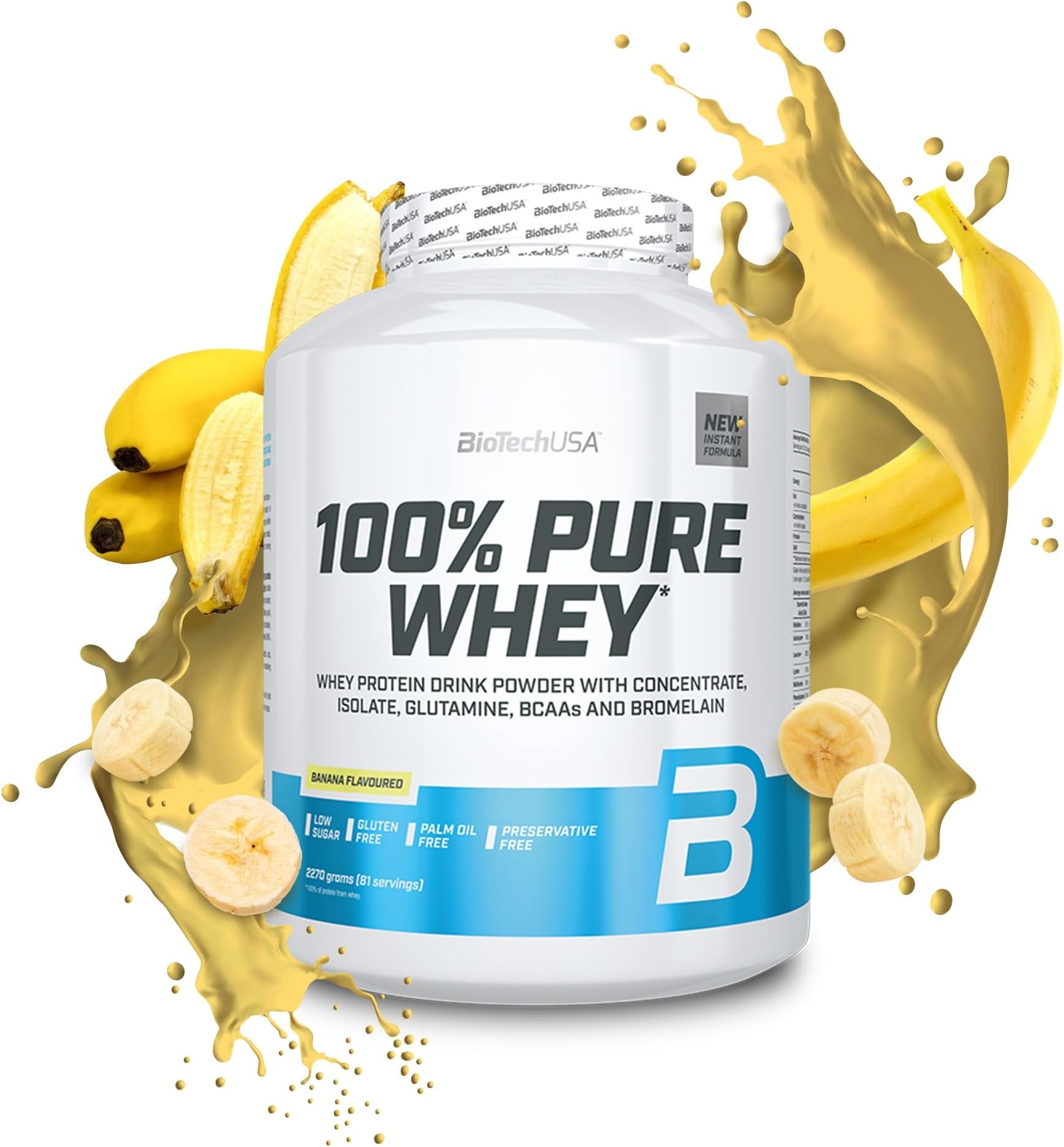 100% Pure Whey | Protein Powder with BCAA and Glutamine | Gluten-Free, Palm Oil Free | 21g Protein per Serving, 2.27 kg, Banana