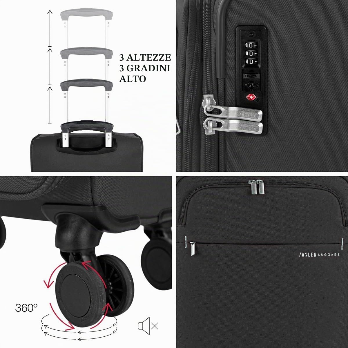 JASLEN - Valigia 55x40x20 Trolley Bagaglio a Mano. Valigie per i Tuoi Viaggi in Cabina. Trolley Bagaglio a Mano. Materiale EVA Polyester Resistente e Super Leggero, Nero