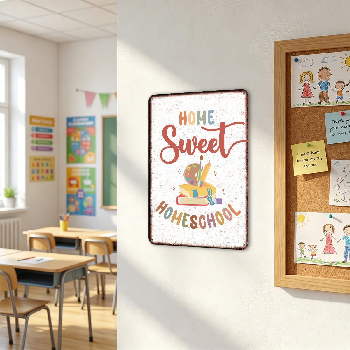 Positive Homeschool - Letrero decorativo para pared, diseño de escuela en | Decoración de habitación escolar, placa de aluminio de metal inspiradora retro para aula, profesor, oficina, dormitorio