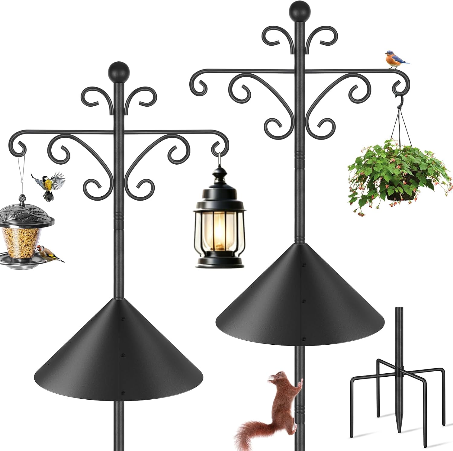 KOLAKO 2 Pack Shepherd Hooks for Outdoor,76 Inch Bird Feeder Pole Squirrel Proof Heavy Duty Double Shepherds Hook for Bird Feeder, Garden Plant, Solar Light
