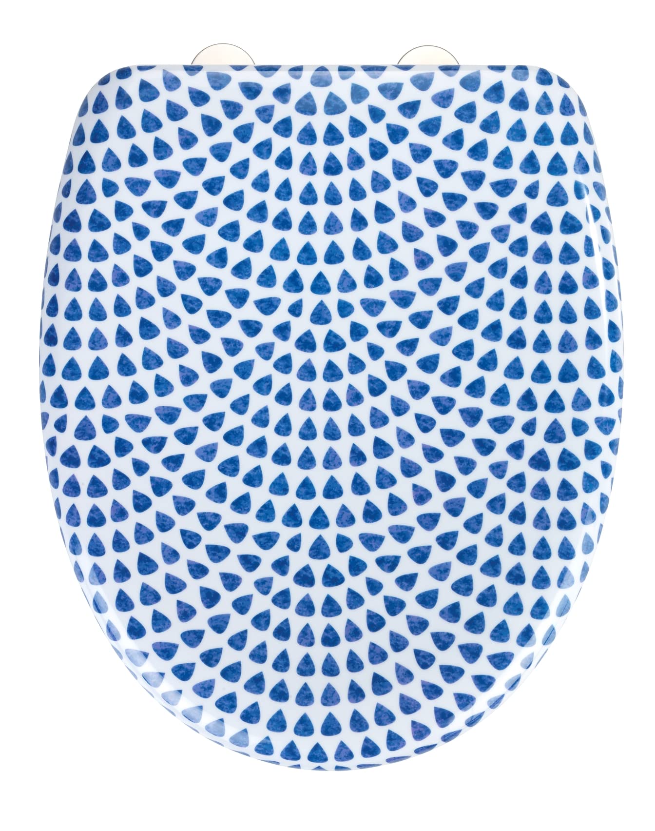 WENKO Sevilla, deska sedesowa klasy premium z duroplastu, wolnoopadająca i higieniczne mocowanie Fix-Clip ze stali nierdzewnej, antybakteryjna i odporna na zarysowania, 38 x 45 cm, niebiesko-biała