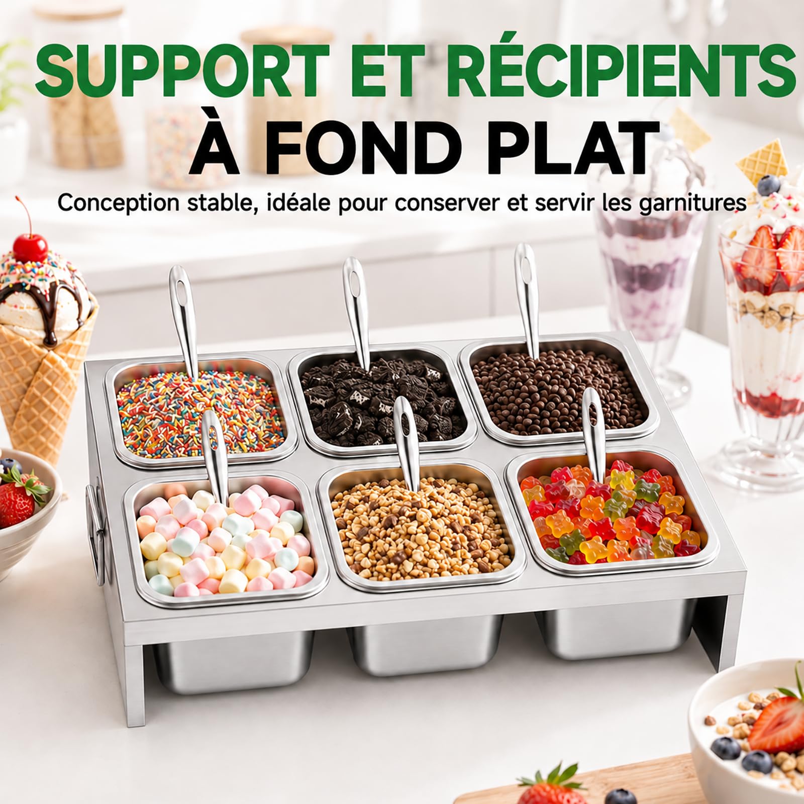 Bac Gastro Inox 6 x 2 L avec Couvercle et Cuillère – Boîte Inox Alimentaire pour Pizza, BBQ, Sauces & Légumes – Récipient Professionnel pour Cuisine, Restaurant & Traiteur